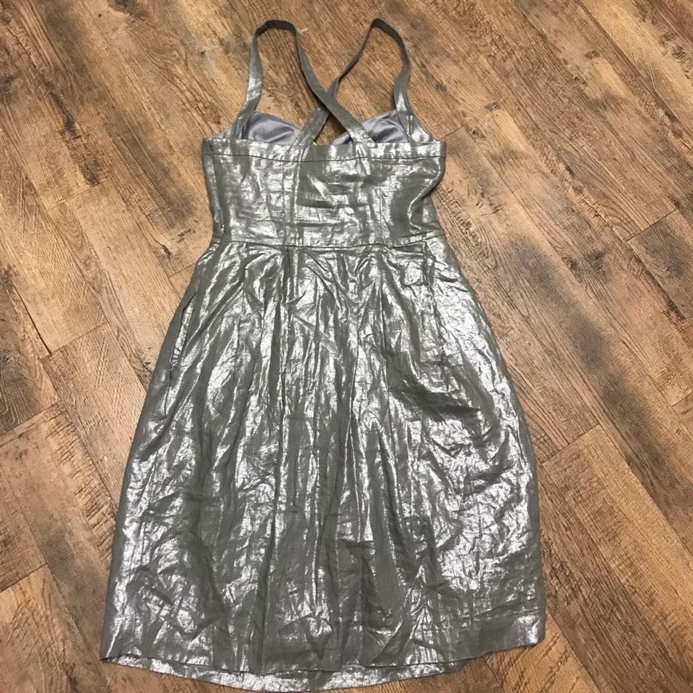 Cynthia Steffe Pewter Metallic Cocktail Dress 4 - Picture 6 of 7